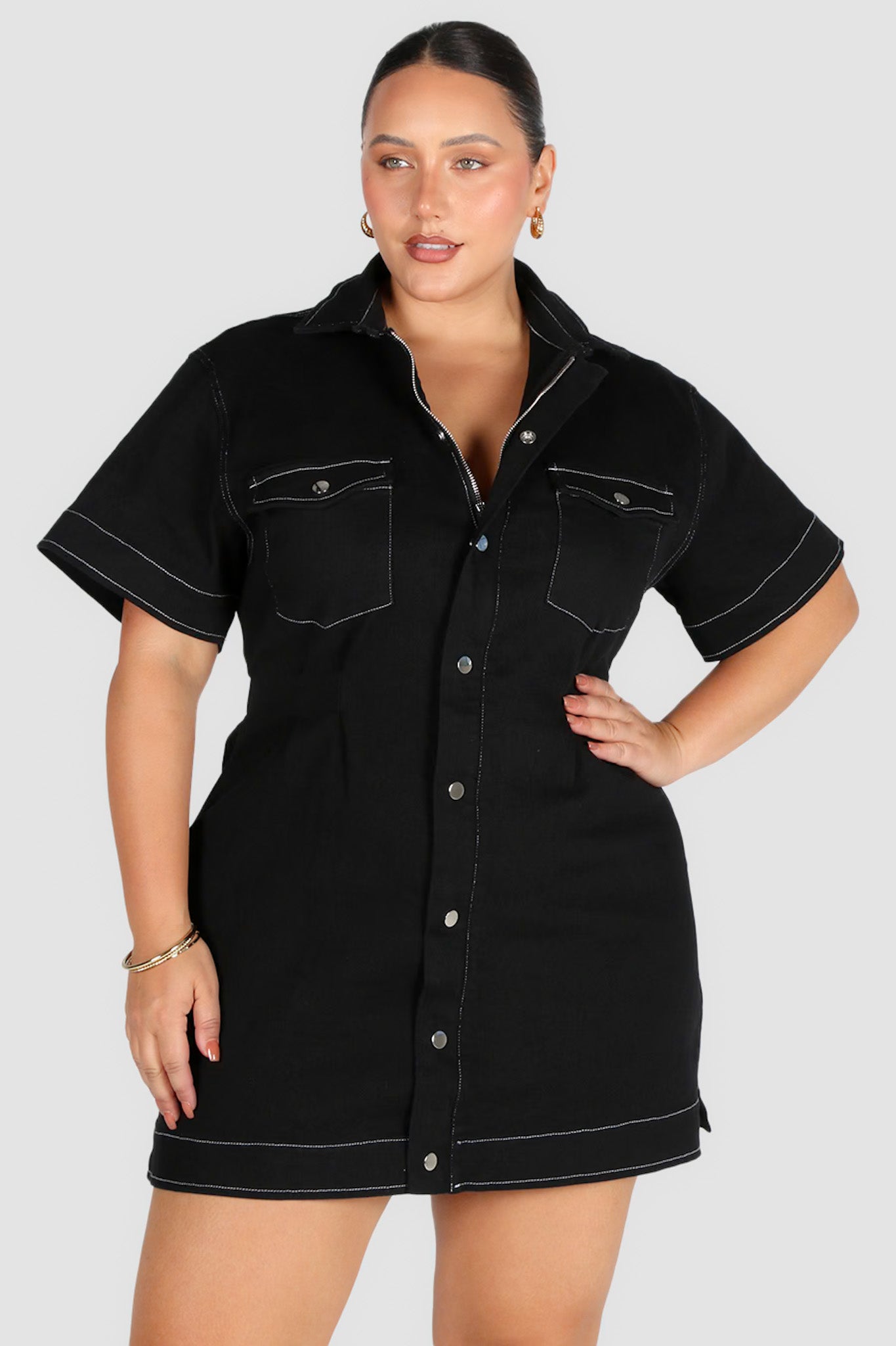 A Lasting Relationship Black Denim Long Sleeve Button Up Mini Dress | Long  sleeve denim dress, Dress clothes for women, Navy mini dresses